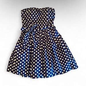 Polka Dot Navy Strapless flare dress